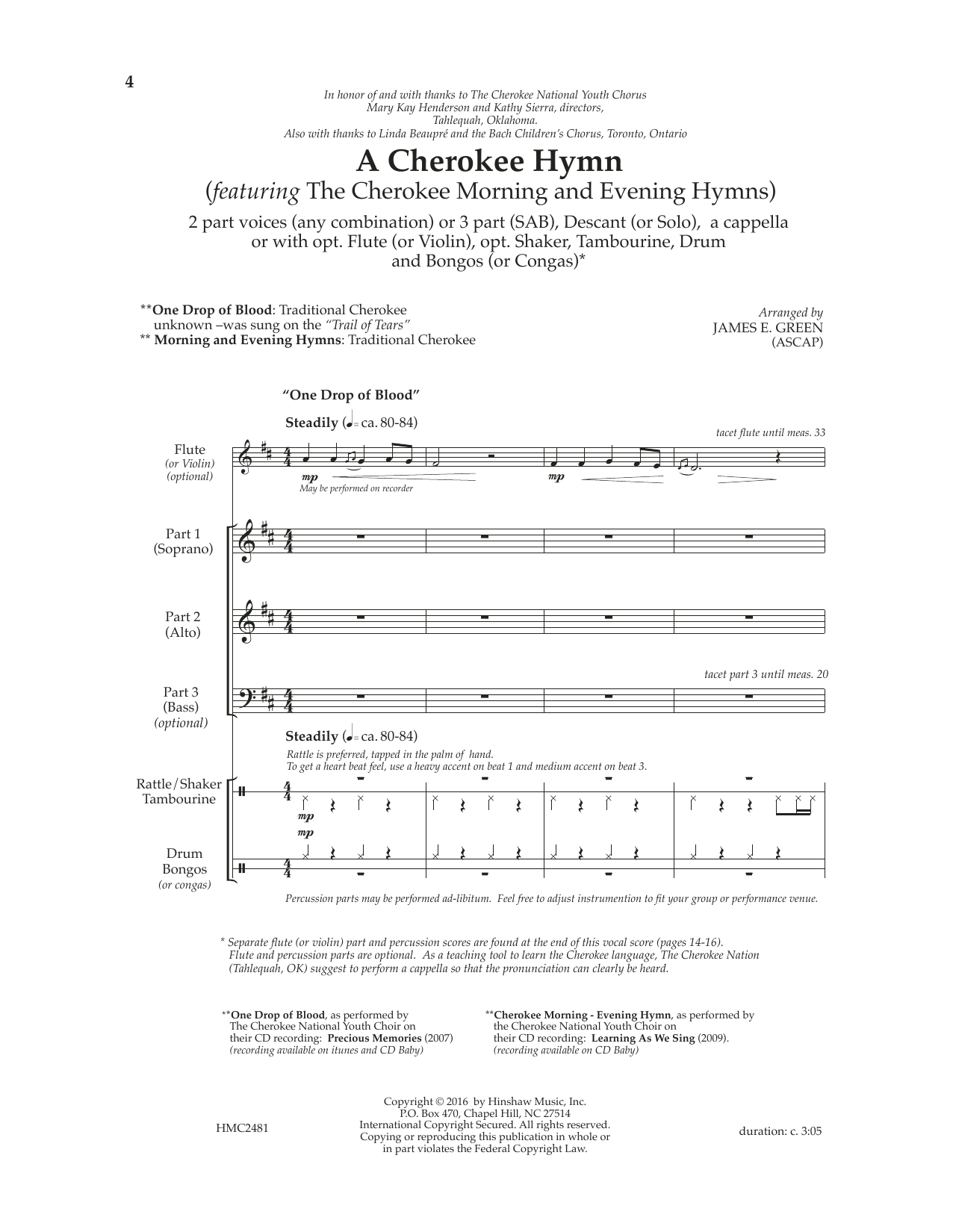 Download James E. Green A Cherokee Hymn Sheet Music