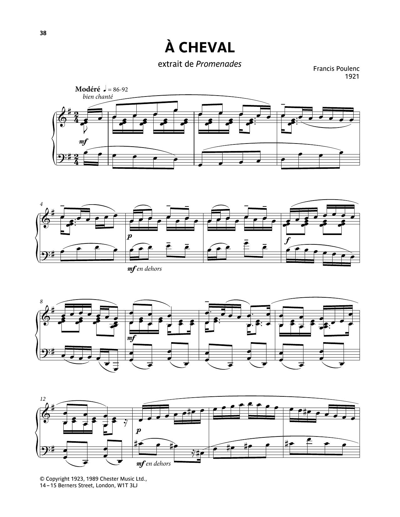 Download Francis Poulenc A Cheval Sheet Music