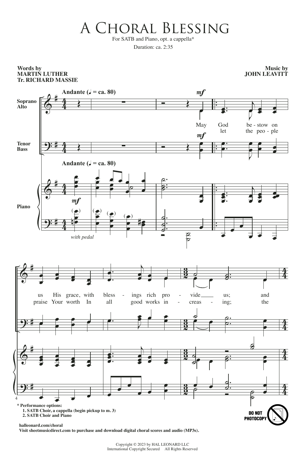 Download John Leavitt A Choral Blessing Sheet Music