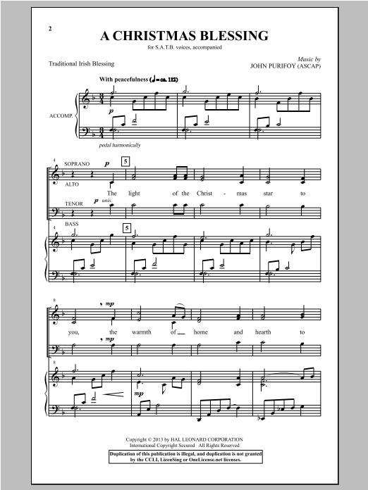 Download John Purifoy A Christmas Blessing Sheet Music