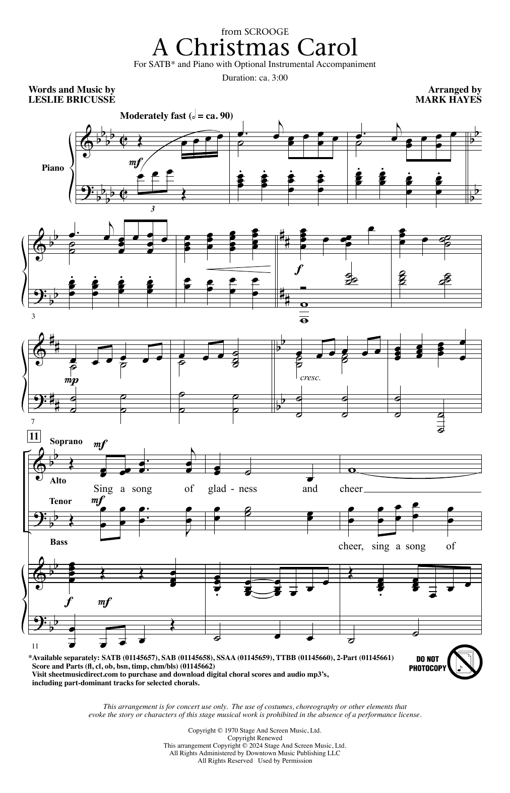Leslie Bricusse A Christmas Carol (from Scrooge) (arr. Mark Hayes) sheet music notes printable PDF score