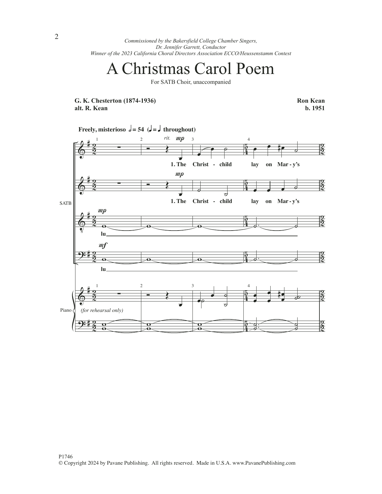 Ron Kean A Christmas Carol Poem sheet music notes printable PDF score