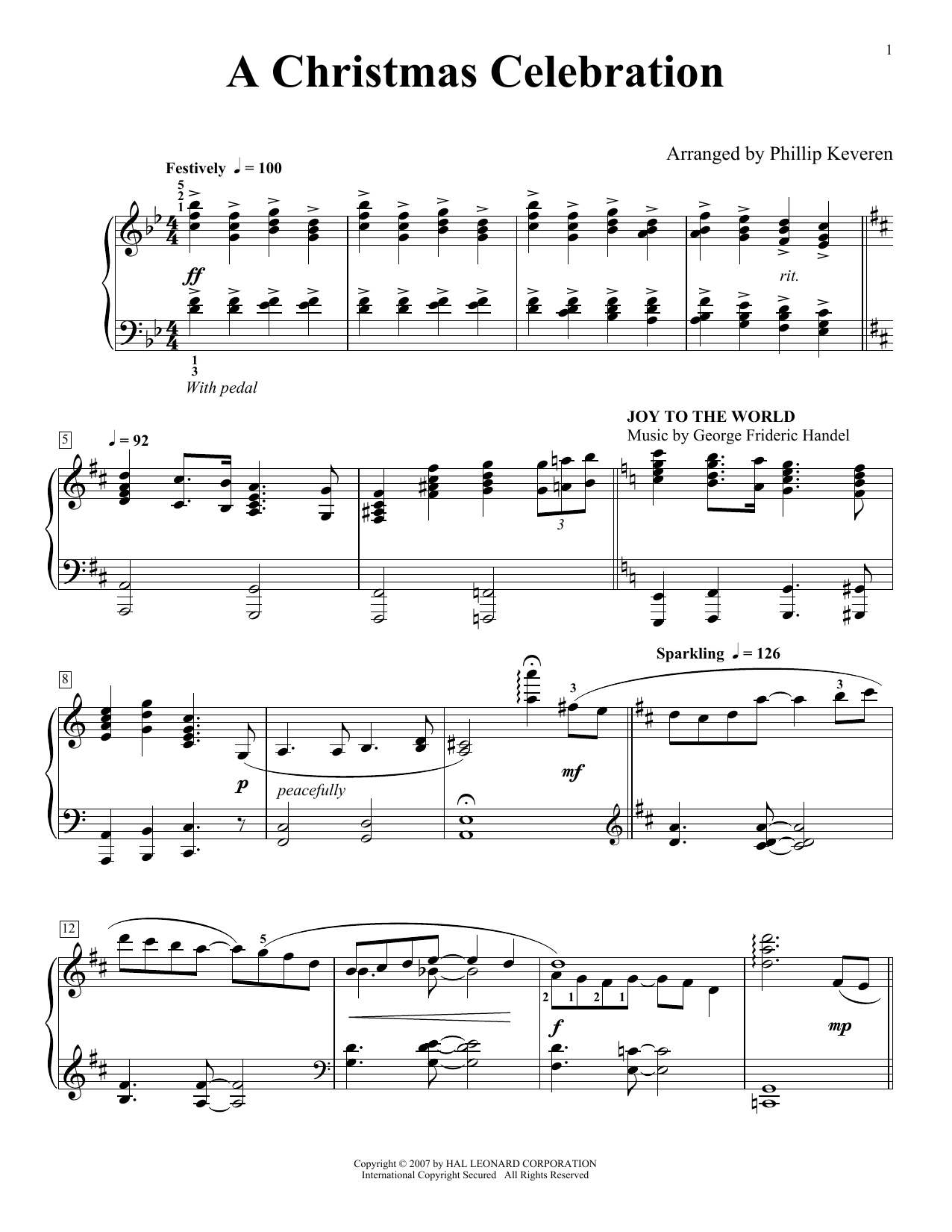 17th Century English Carol A Christmas Celebration (arr. Phillip Keveren) sheet music notes printable PDF score