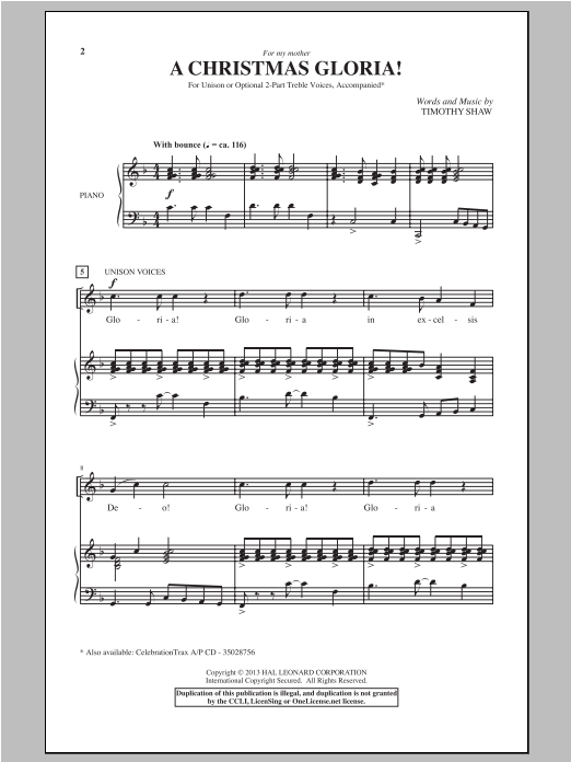 Download Timothy Shaw A Christmas Gloria! Sheet Music