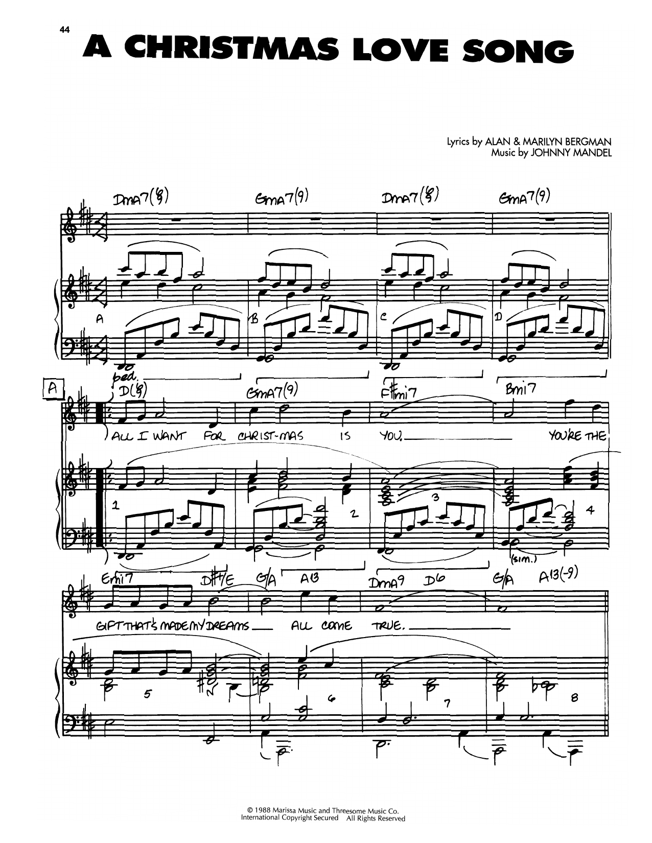 Download Johnny Mandel A Christmas Love Song Sheet Music