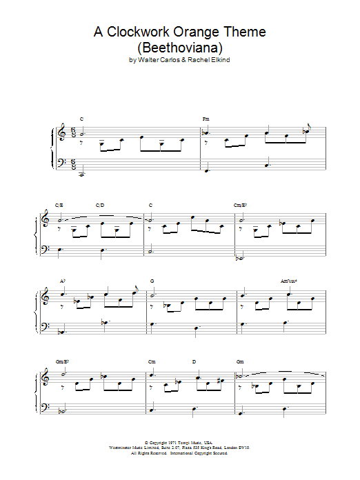 Download Walter Carlos A Clockwork Orange Theme (Beethoviana) Sheet Music