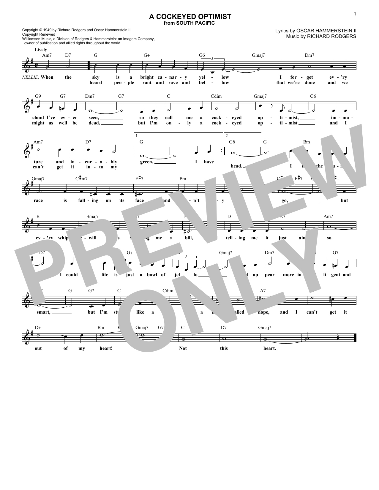 Download Rodgers & Hammerstein A Cockeyed Optimist Sheet Music