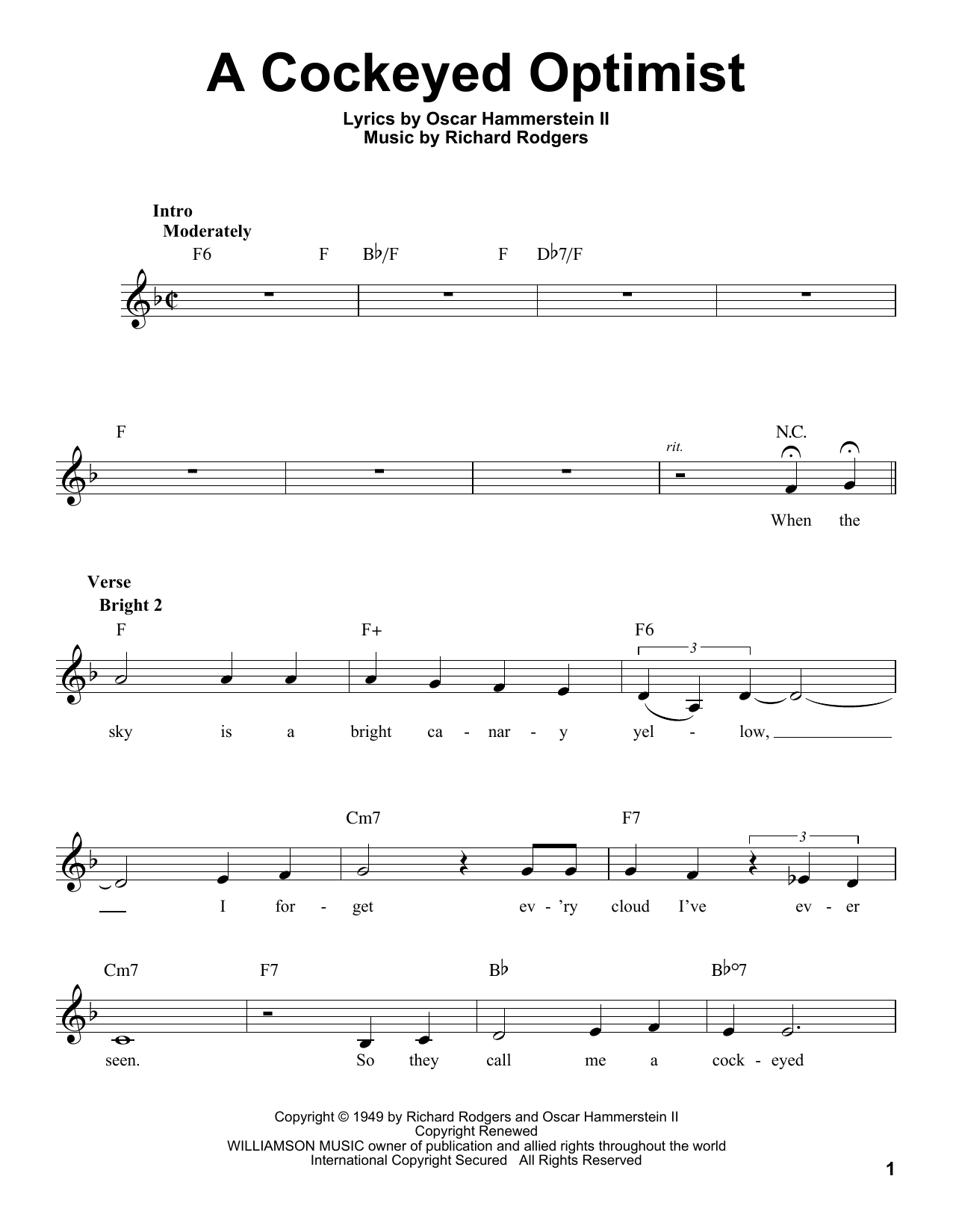 Download Rodgers & Hammerstein A Cockeyed Optimist Sheet Music