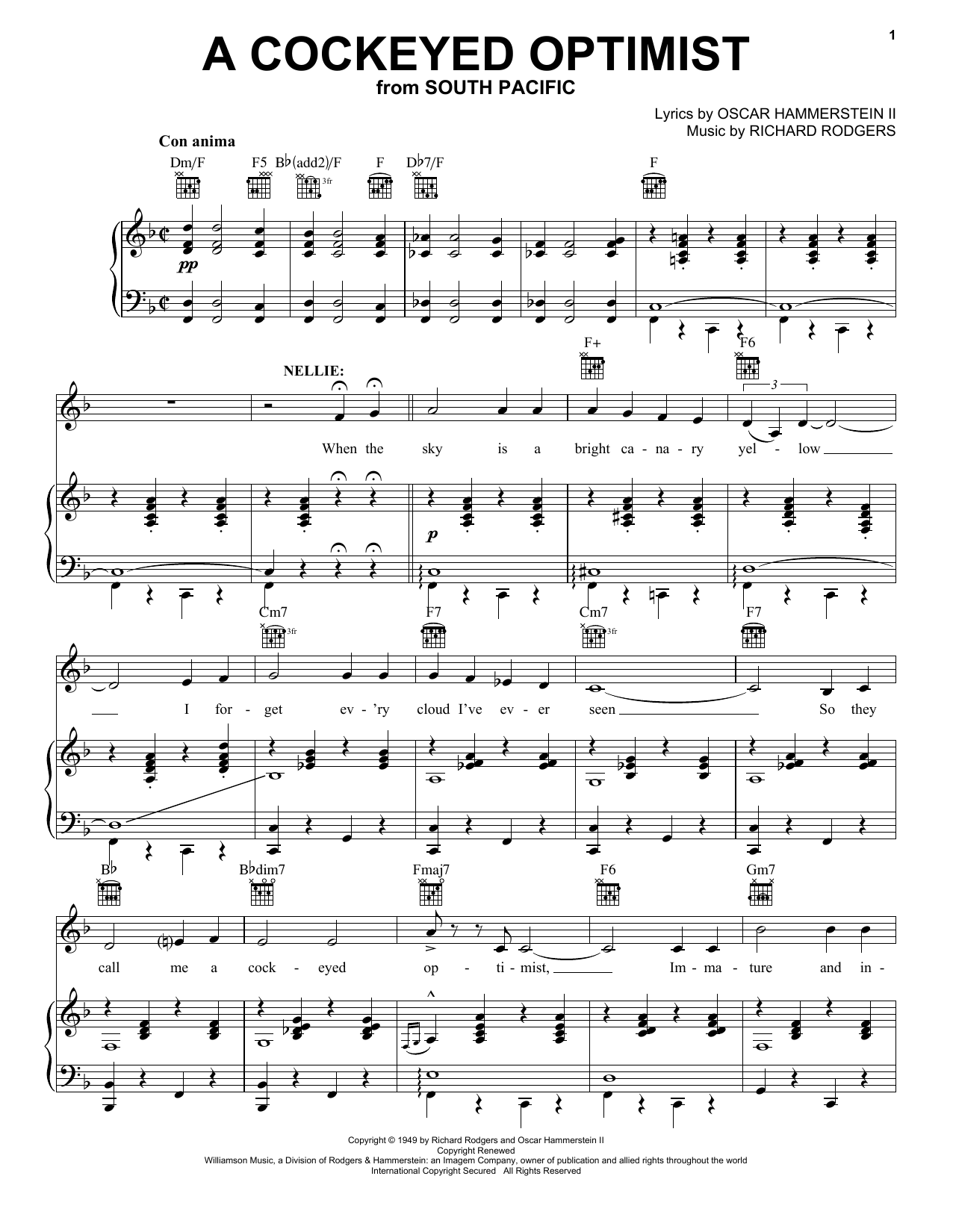 Download Rogers & Hammerstein A Cockeyed Optimist Sheet Music