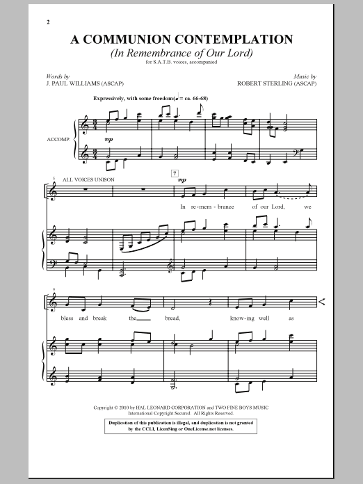 Download J. Paul Williams A Communion Contemplation (In Remembran Sheet Music