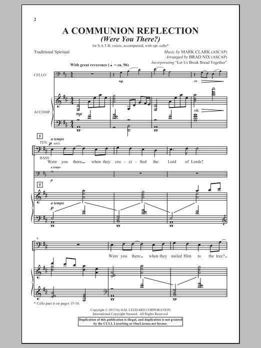Download Brad Nix A Communion Reflection (Were You There? Sheet Music
