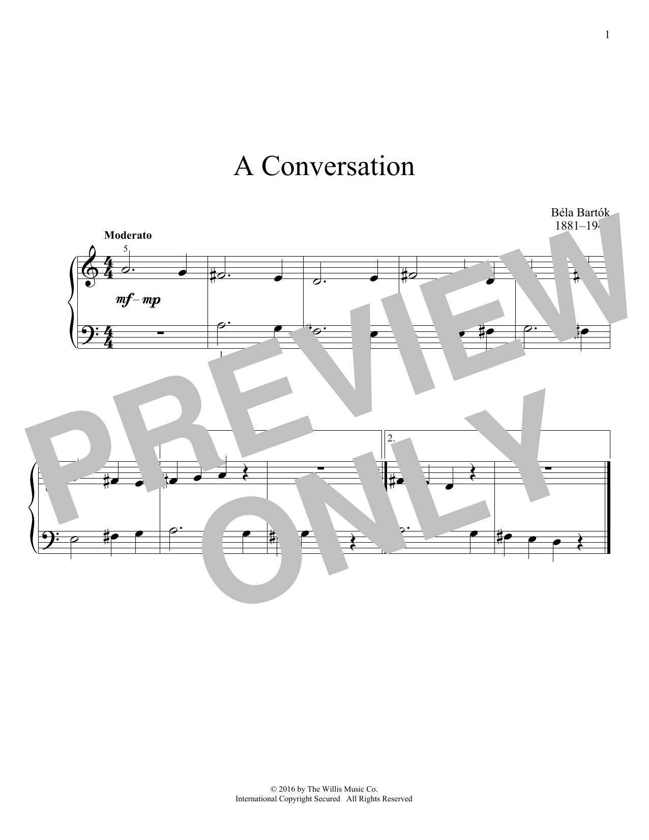 Download Bela Bartok A Conversation Sheet Music