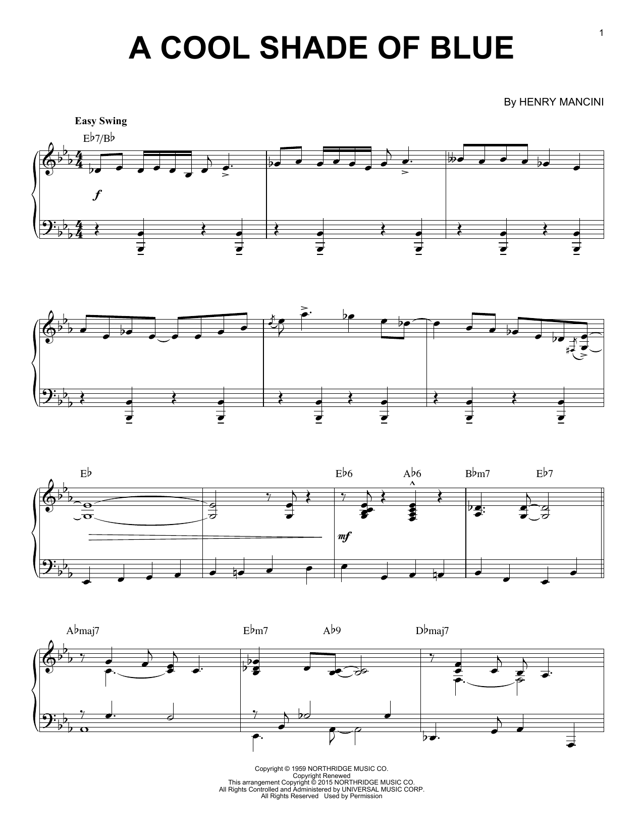 Download Henry Mancini A Cool Shade Of Blue [Jazz version] (ar Sheet Music