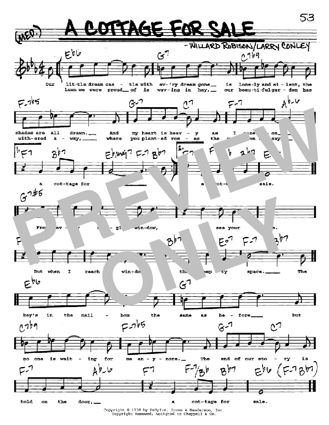 Download Larry Conley A Cottage For Sale Sheet Music