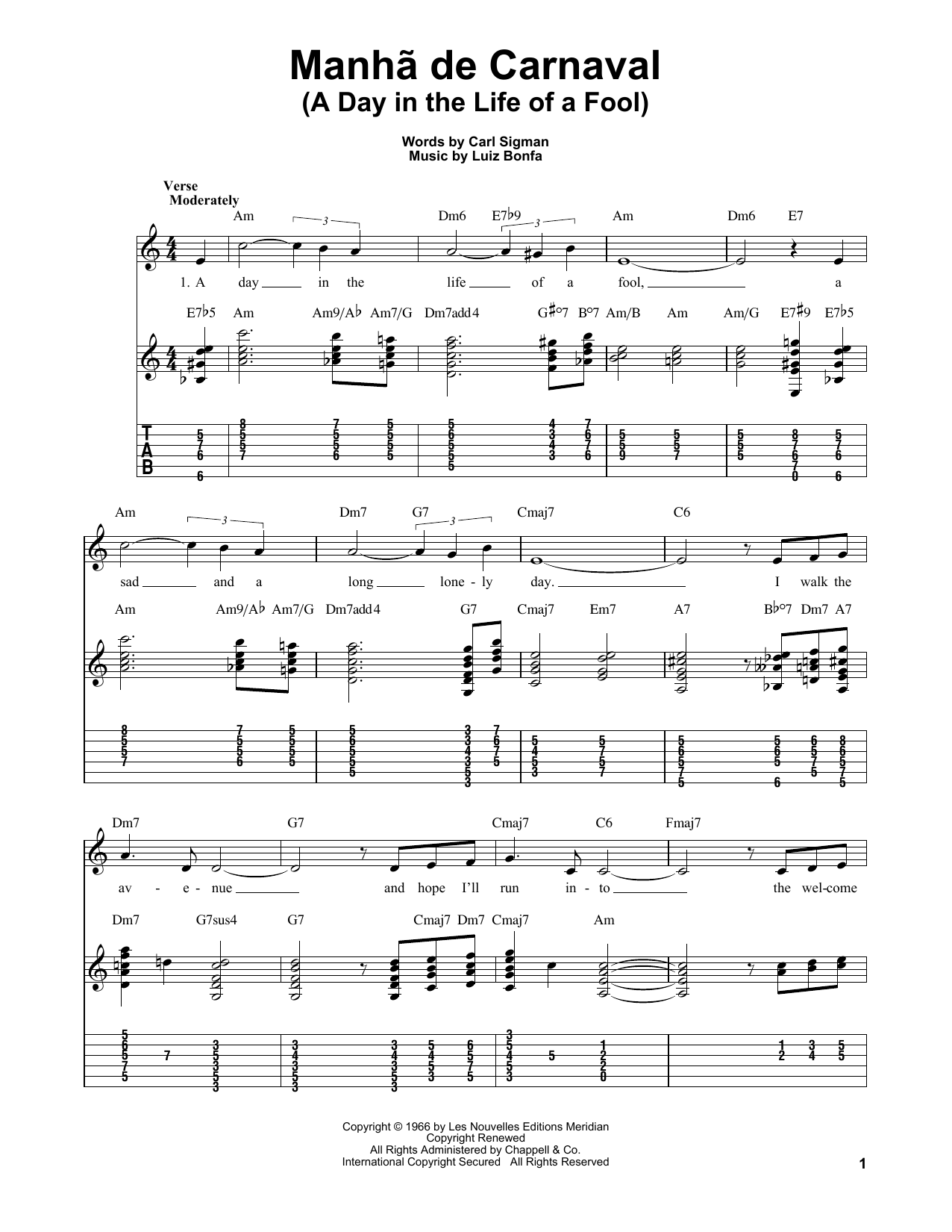 Download Carl Sigman A Day In The Life Of A Fool (Manha De C Sheet Music