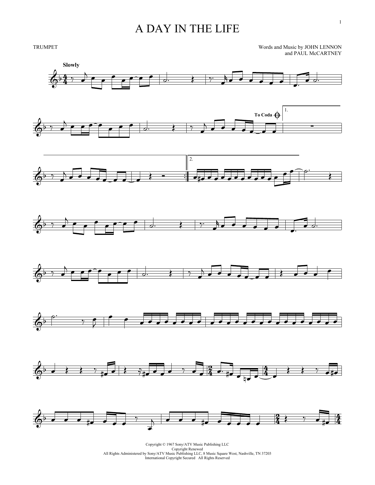 Download The Beatles A Day In The Life Sheet Music