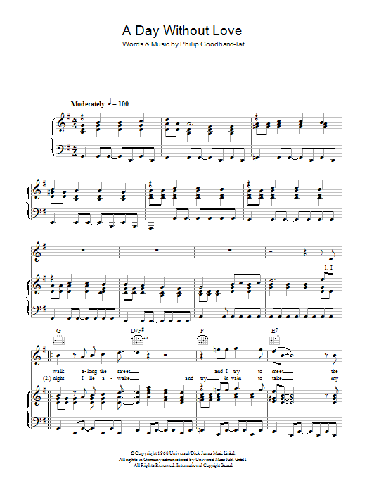 Download The Love Affair A Day Without Love Sheet Music