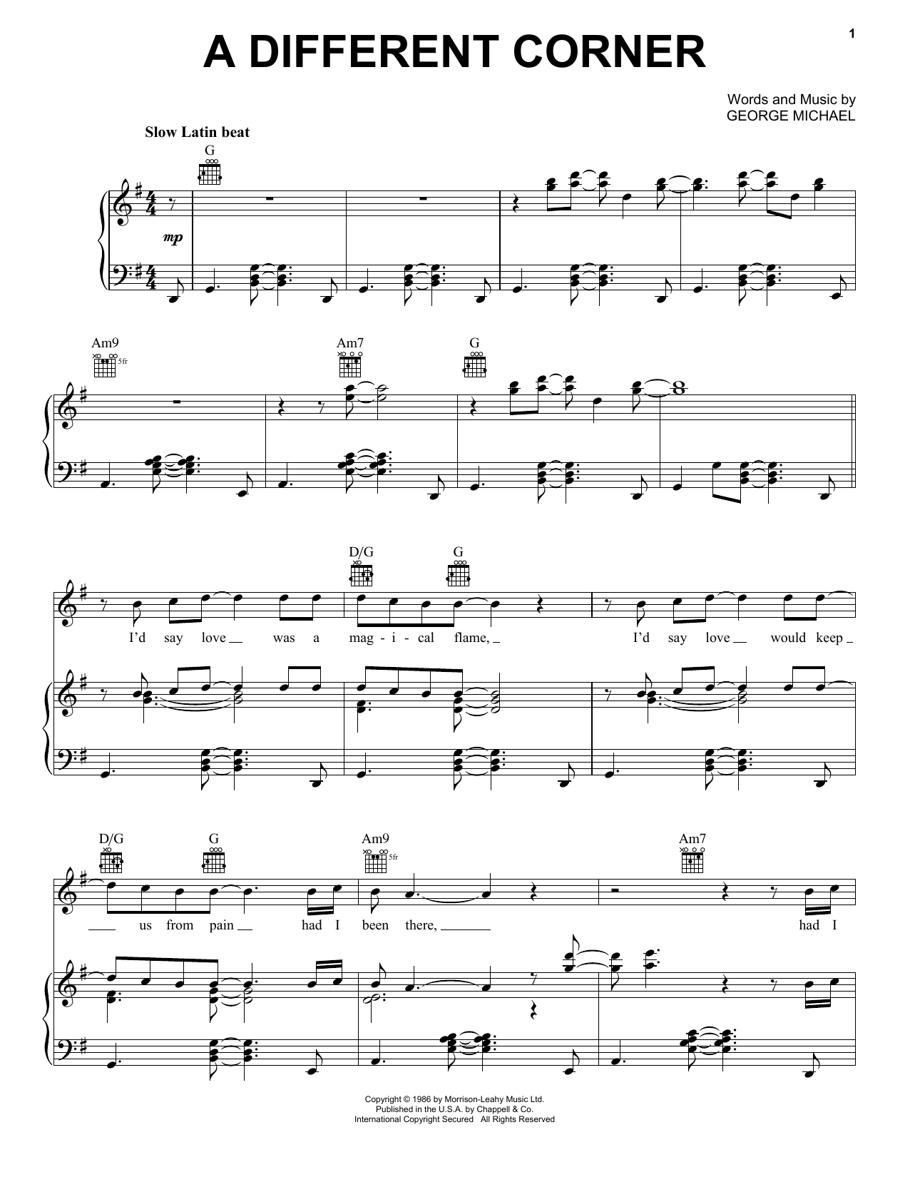 Download George Michael A Different Corner Sheet Music