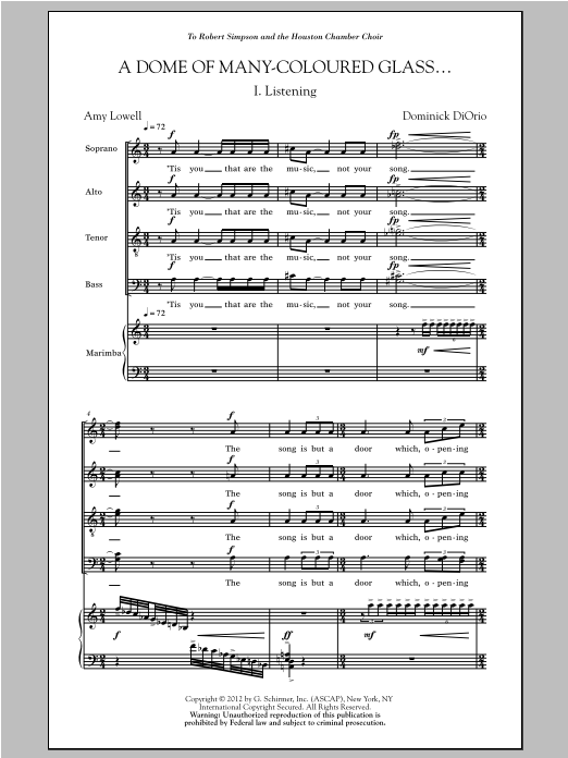 Download Dominick DiOrio A Dome Of Many-Coloured Glass Sheet Music