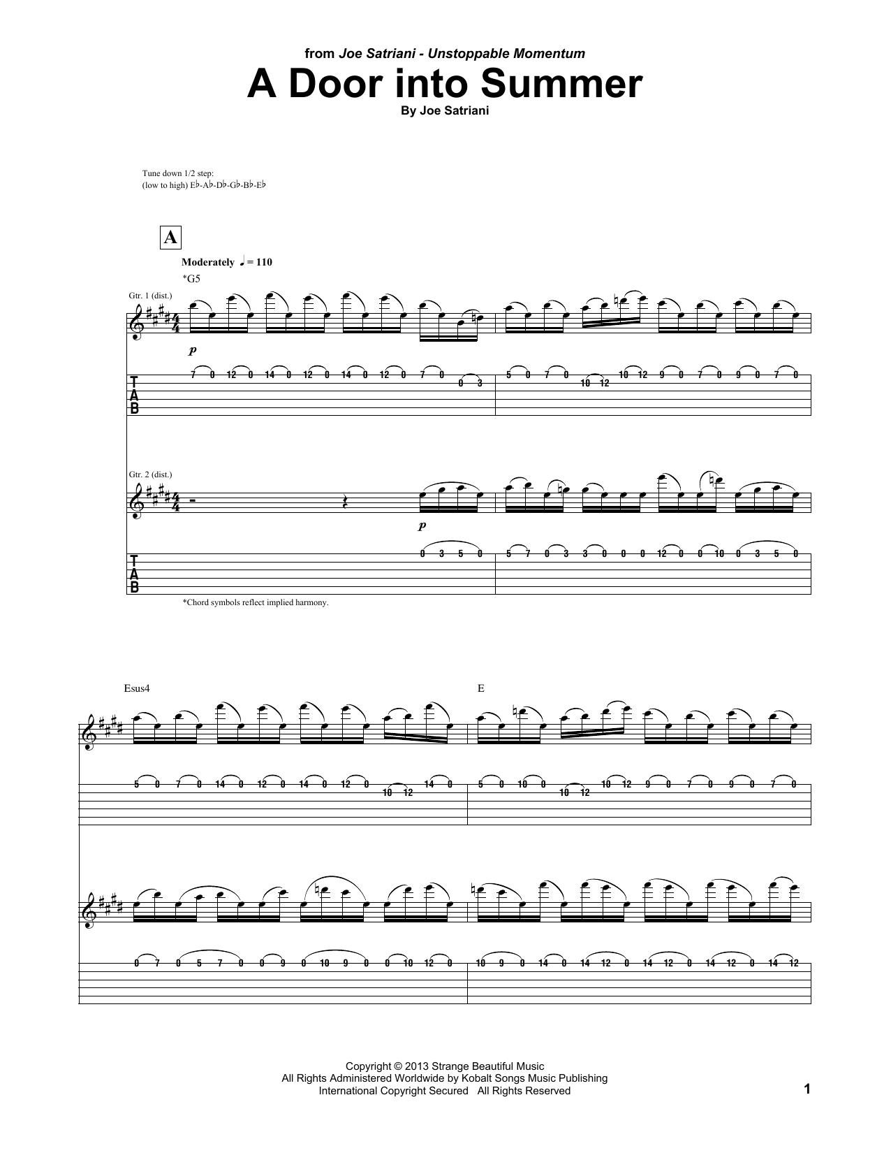 Download Joe Satriani A Door Into Summer Sheet Music