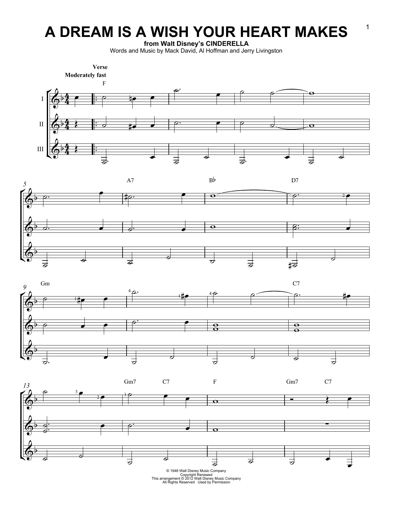 Download Mack David, Al Hoffman and Jerry Liv A Dream Is A Wish Your Heart Makes Sheet Music