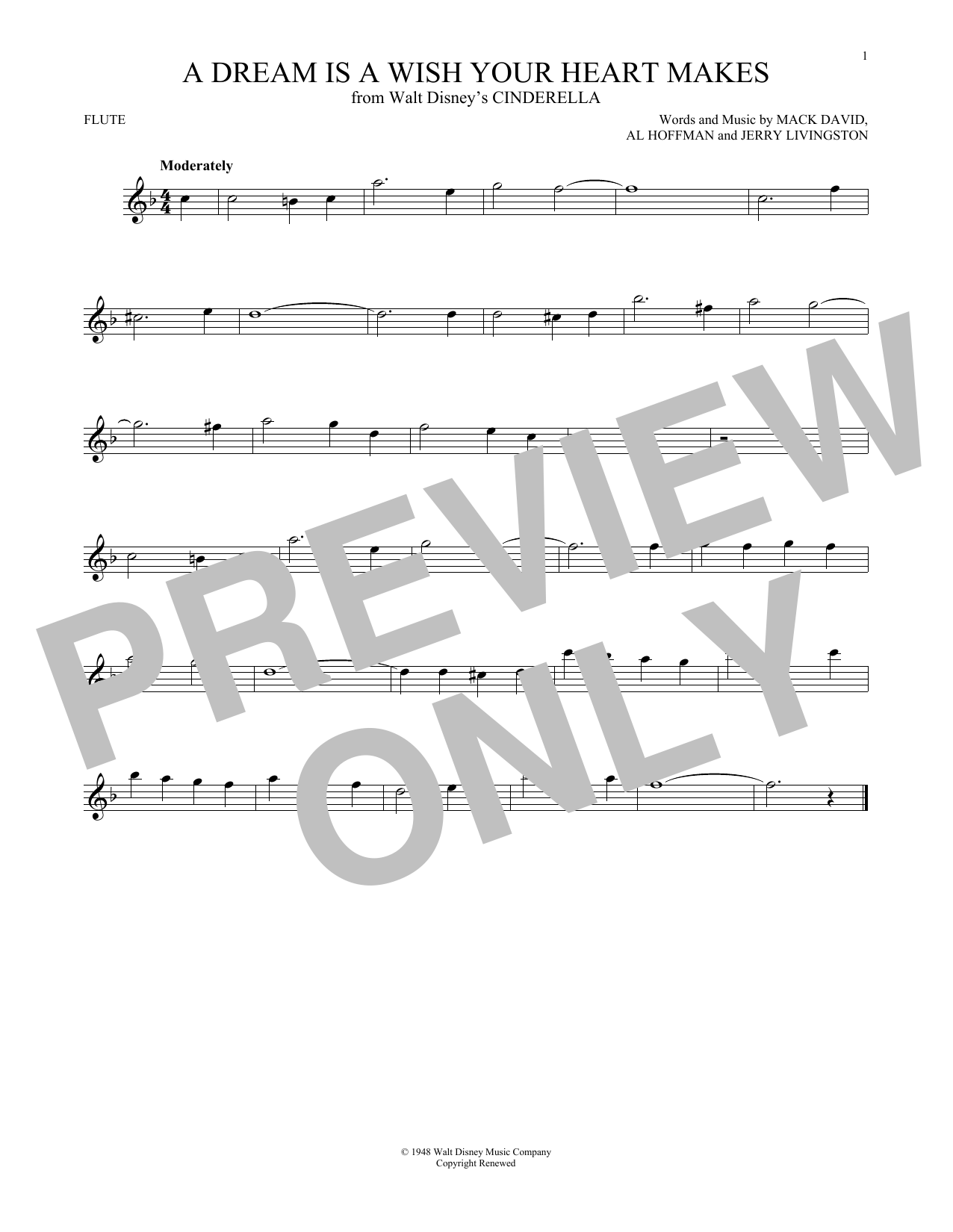 Download Mack David, Al Hoffman and Jerry Liv A Dream Is A Wish Your Heart Makes Sheet Music