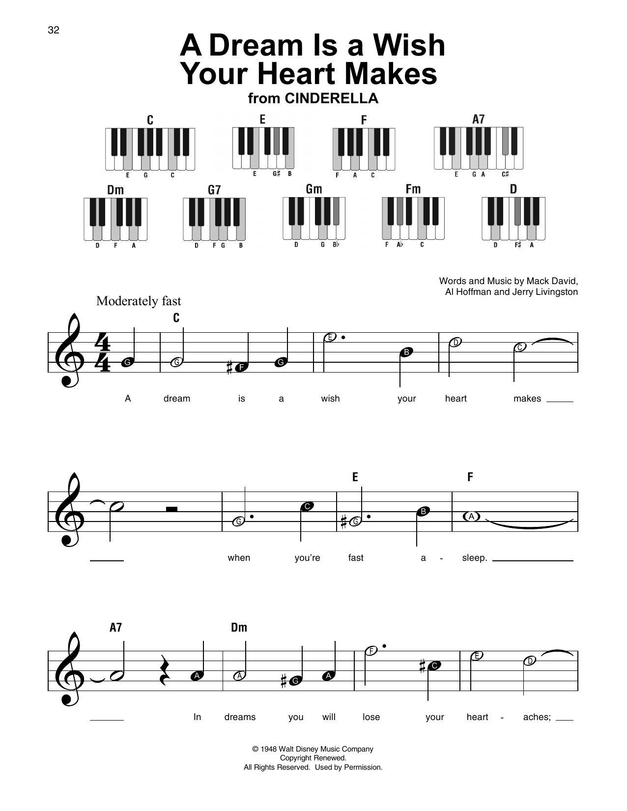 Download Mack David A Dream Is A Wish Your Heart Makes Sheet Music