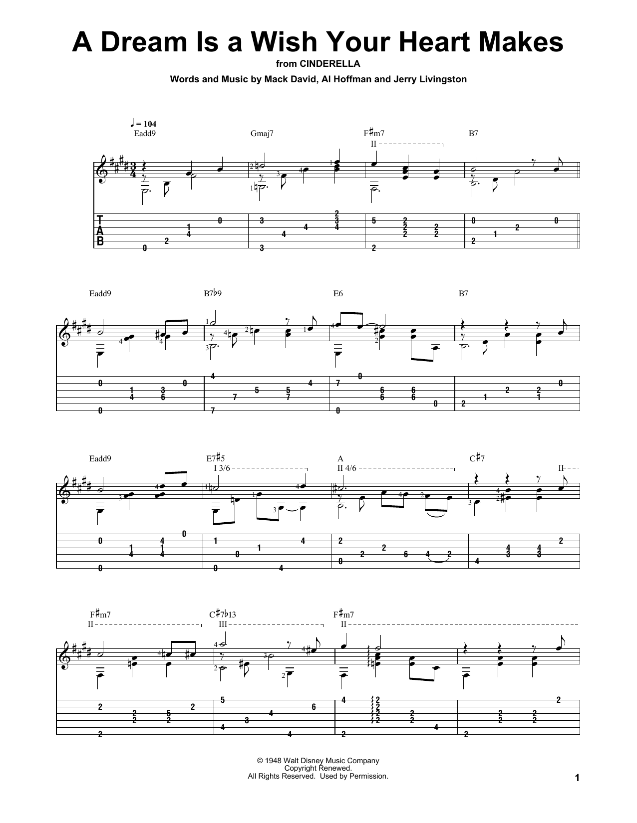 Download Jerry Livingston A Dream Is A Wish Your Heart Makes Sheet Music