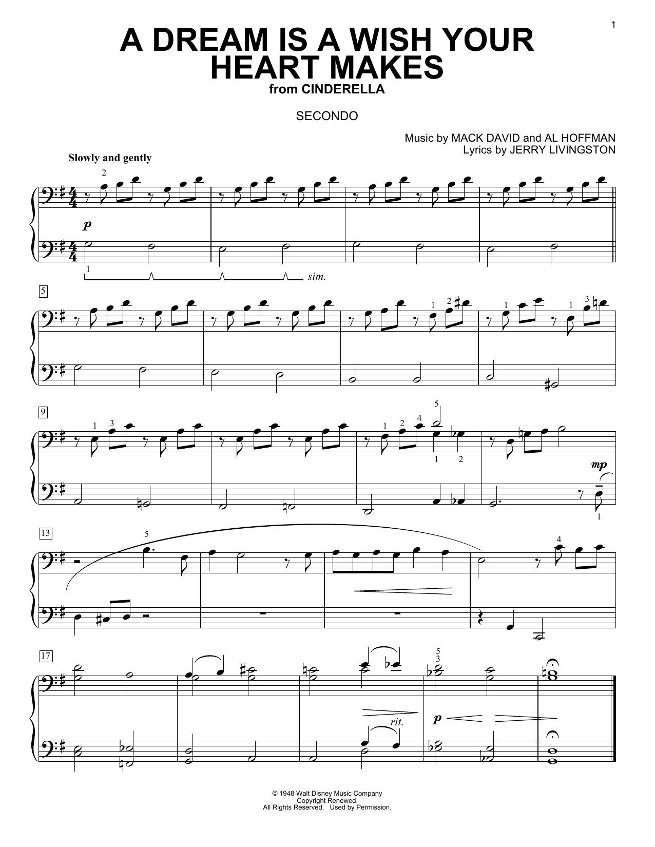 Download Jerry Livingston A Dream Is A Wish Your Heart Makes (fro Sheet Music
