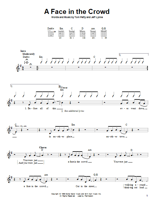 Download Tom Petty A Face In The Crowd Sheet Music