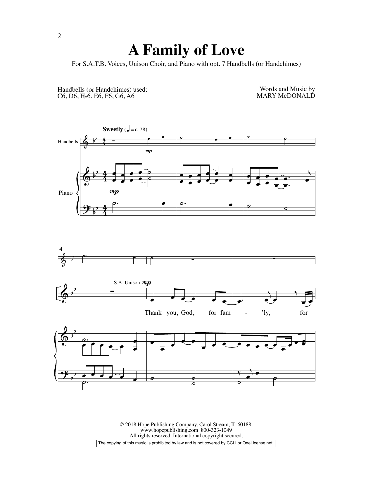 Download Mary McDonald A Family Of Love Sheet Music