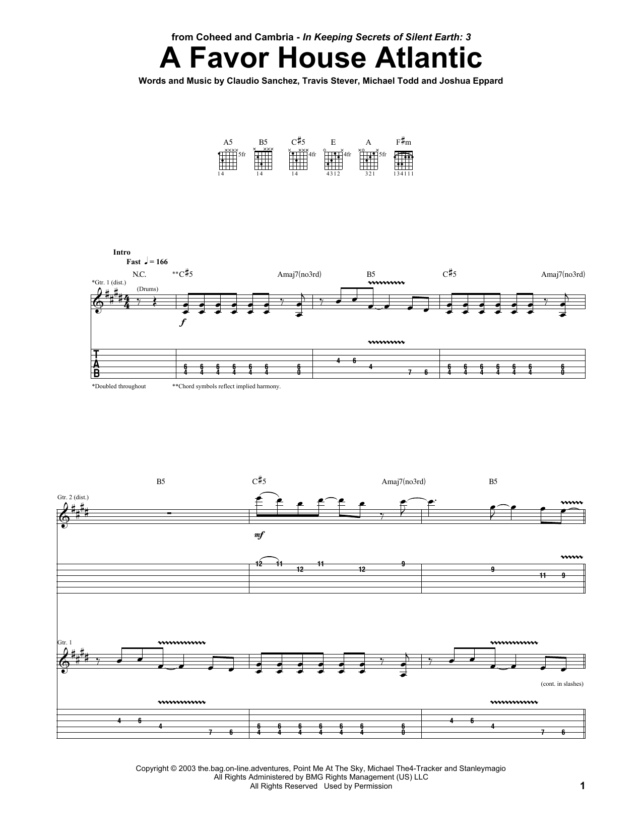 Download Coheed And Cambria A Favor House Atlantic Sheet Music