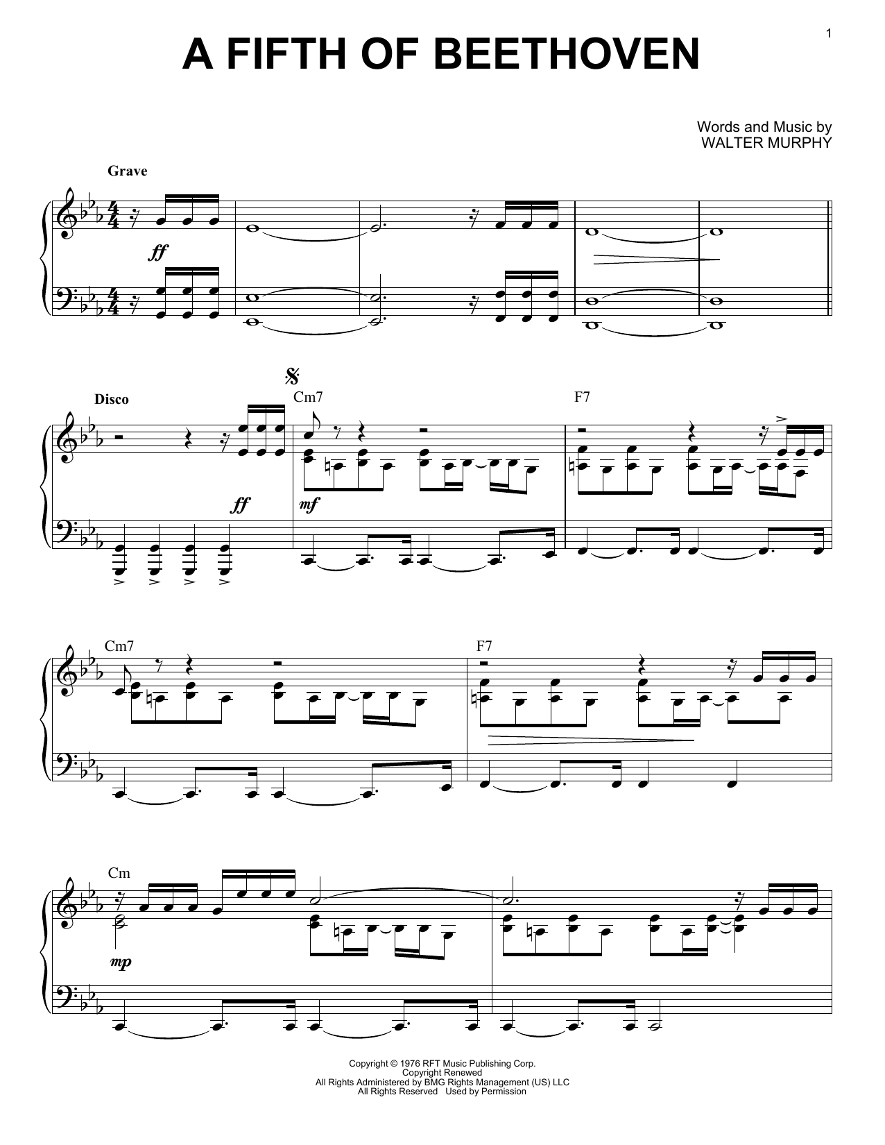 Download Walter Murphy A Fifth Of Beethoven Sheet Music