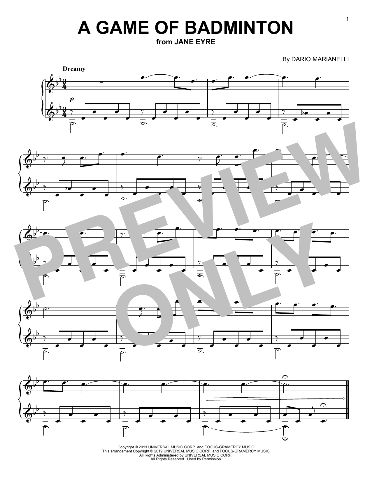 Download Dario Marianelli A Game Of Badminton (from Jane Eyre) Sheet Music