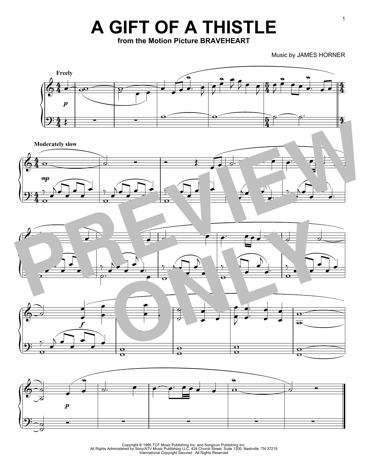 Download James Horner A Gift Of A Thistle Sheet Music