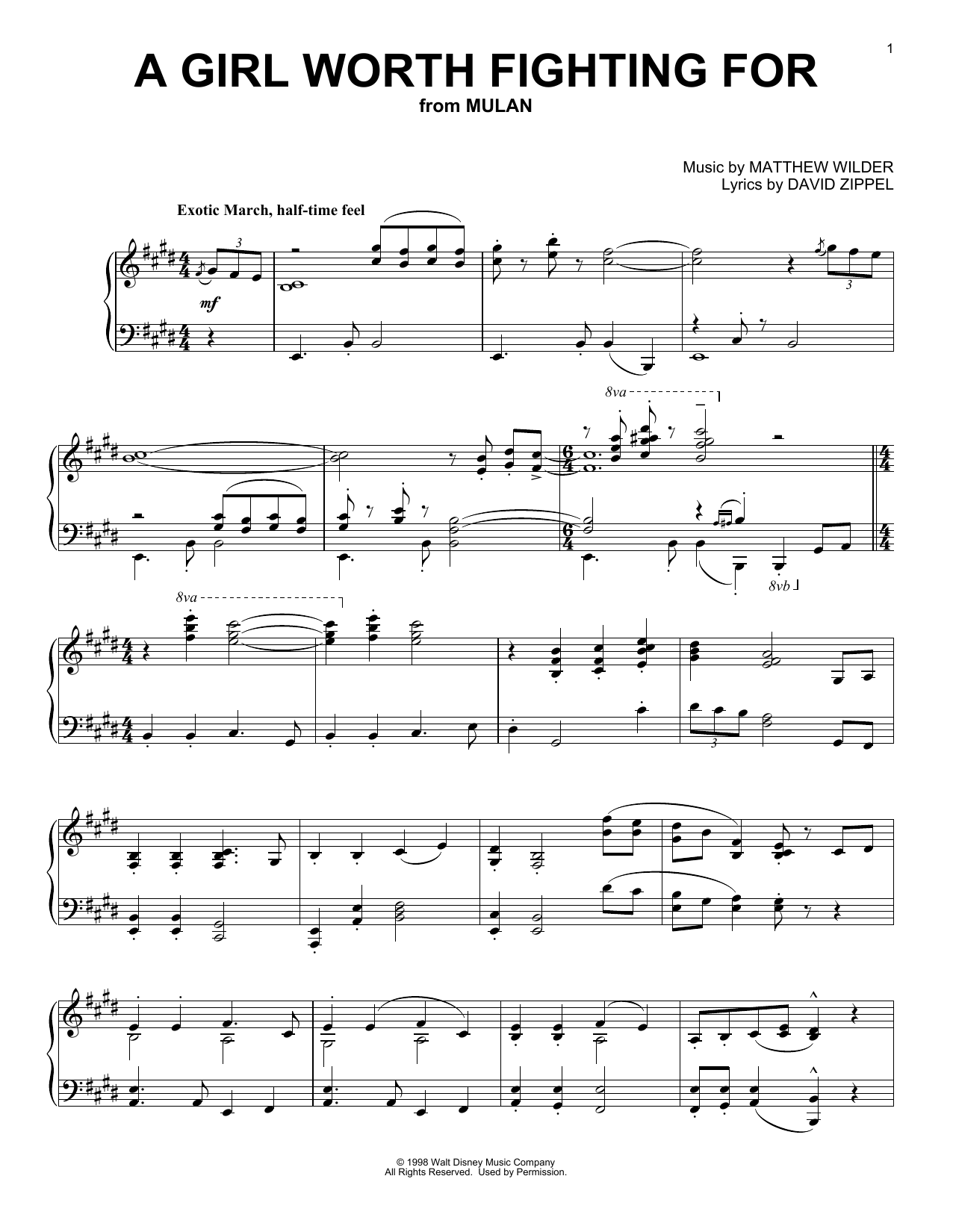 Download David Zippel A Girl Worth Fighting For (from Mulan) Sheet Music