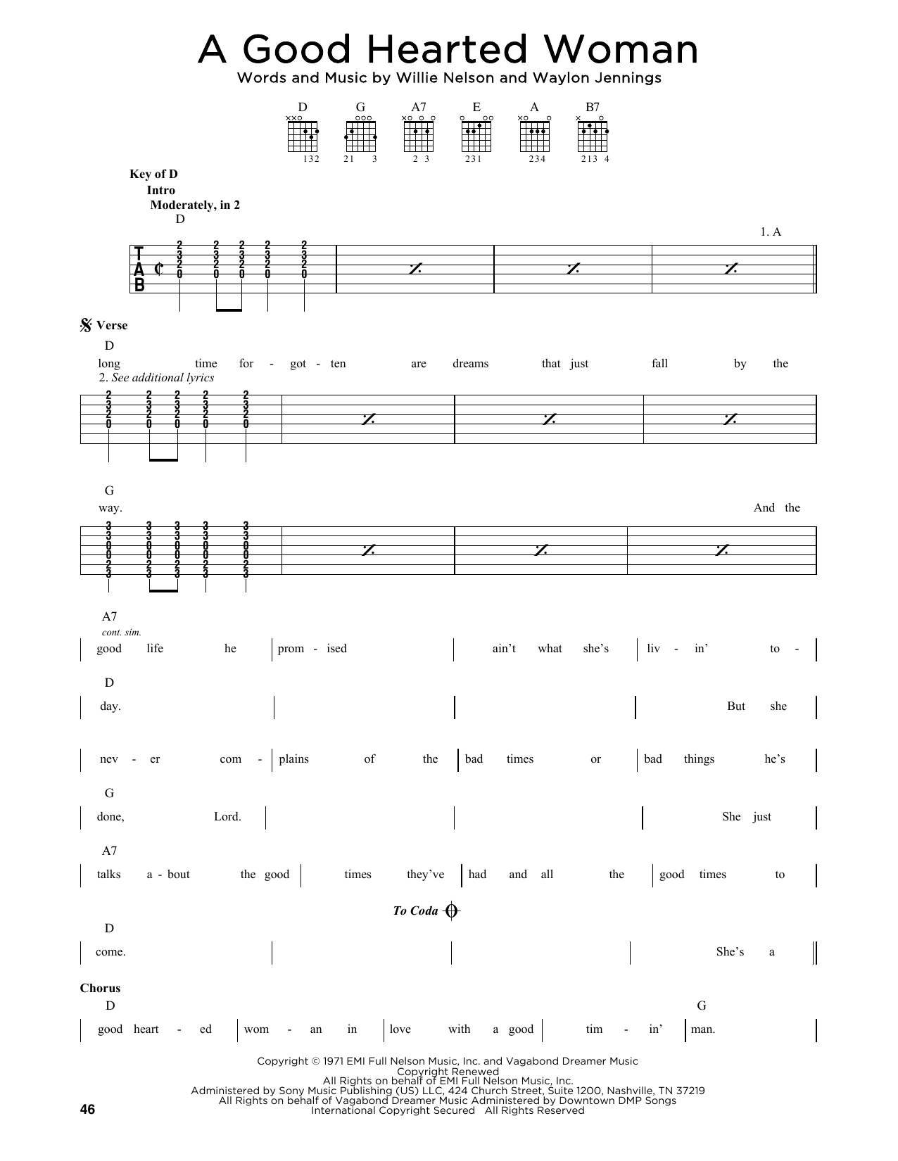 Waylon Jennings & Willie Nelson A Good Hearted Woman sheet music notes printable PDF score