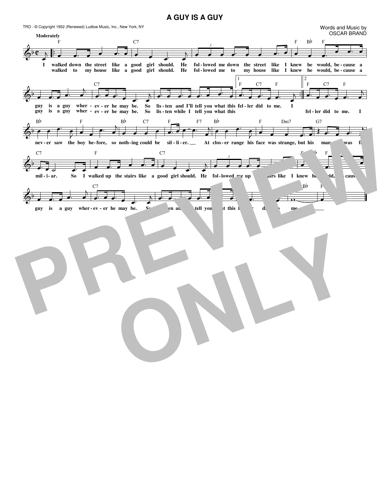 Download Oscar Brand A Guy Is A Guy Sheet Music