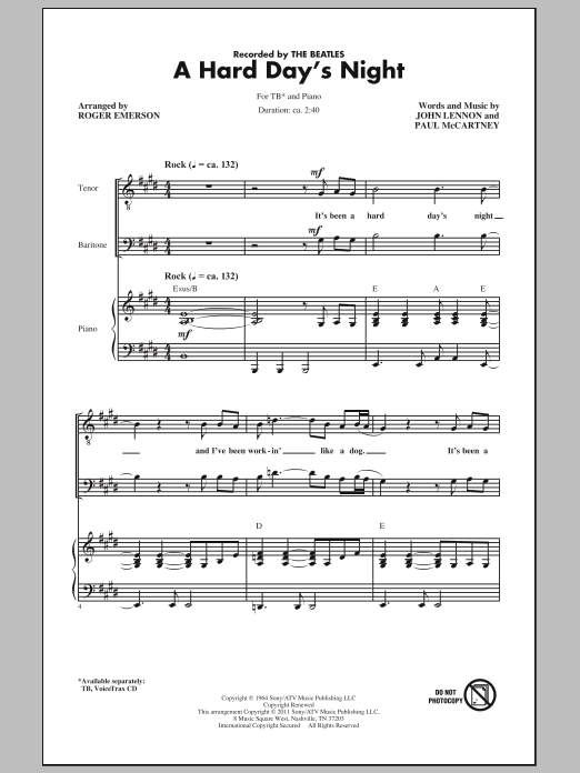 Download The Beatles A Hard Day's Night (arr. Roger Emerson) Sheet Music