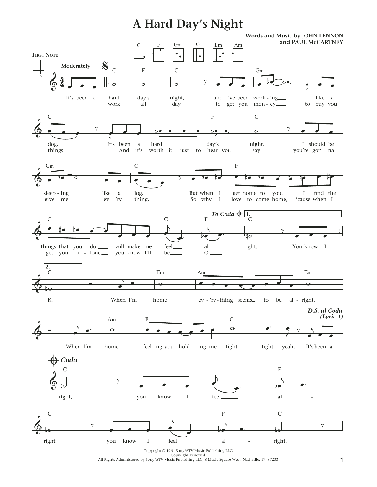 Download The Beatles A Hard Day's Night (from The Daily Ukul Sheet Music