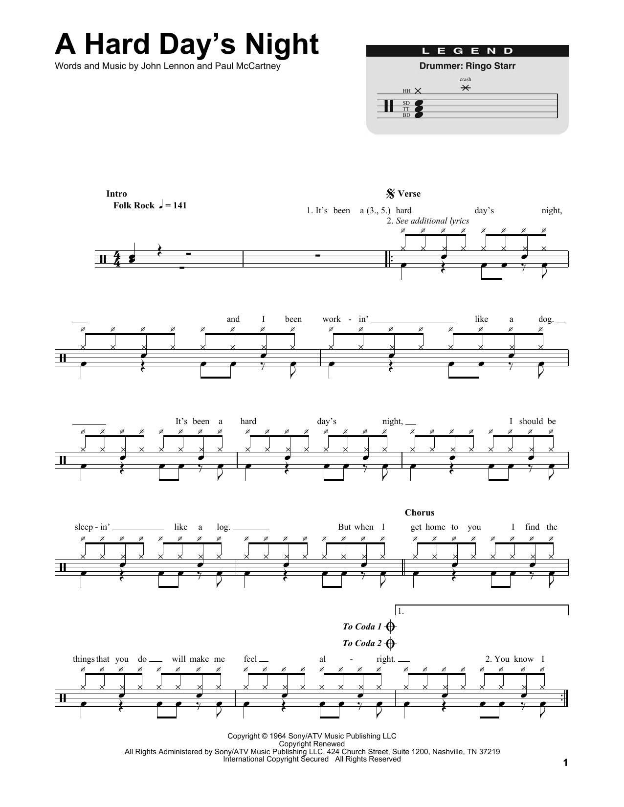 Download The Beatles A Hard Day's Night Sheet Music