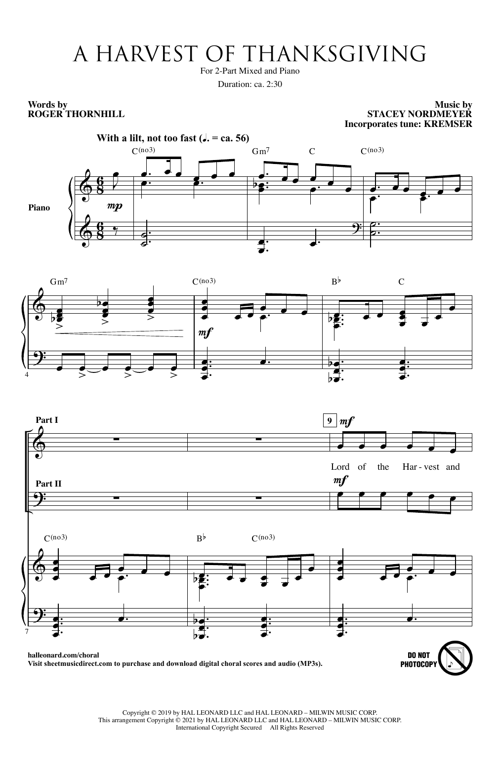 Download Roger Thornhill and Stacey Nordmeyer A Harvest Of Thanksgiving Sheet Music