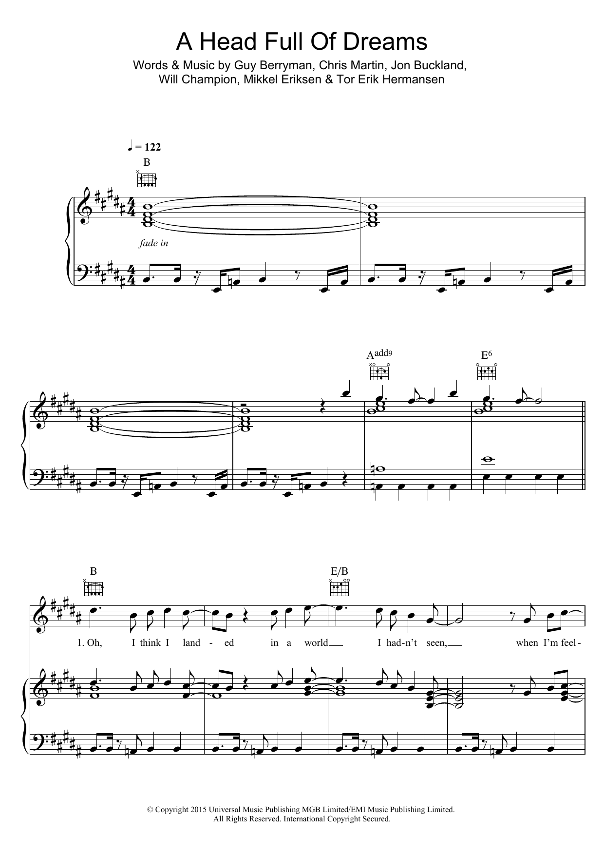 Download Coldplay A Head Full Of Dreams Sheet Music