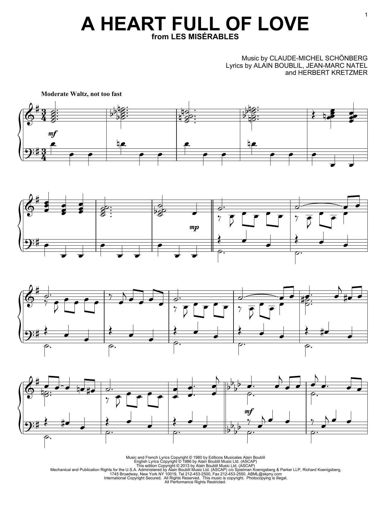Download Les Miserables (Musical) A Heart Full Of Love Sheet Music