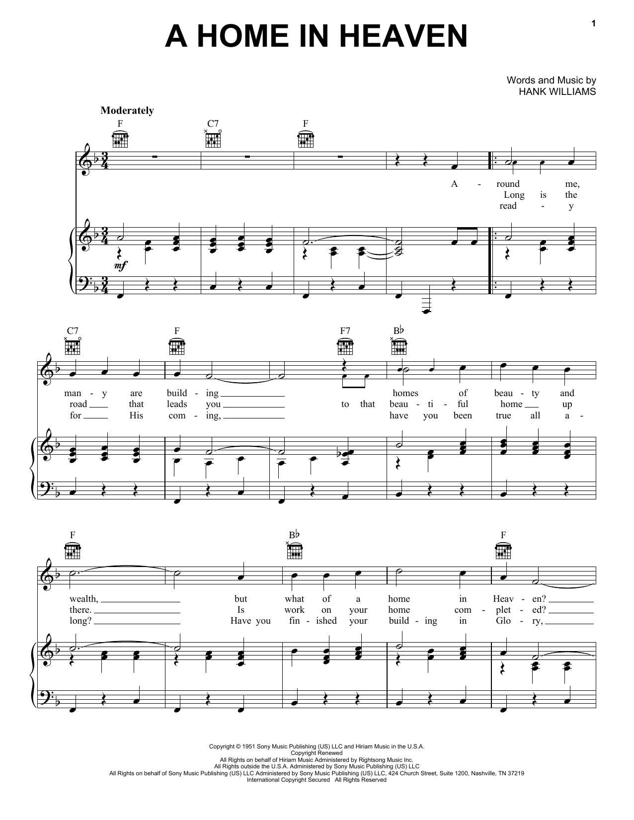 Hank Williams A Home In Heaven sheet music notes printable PDF score
