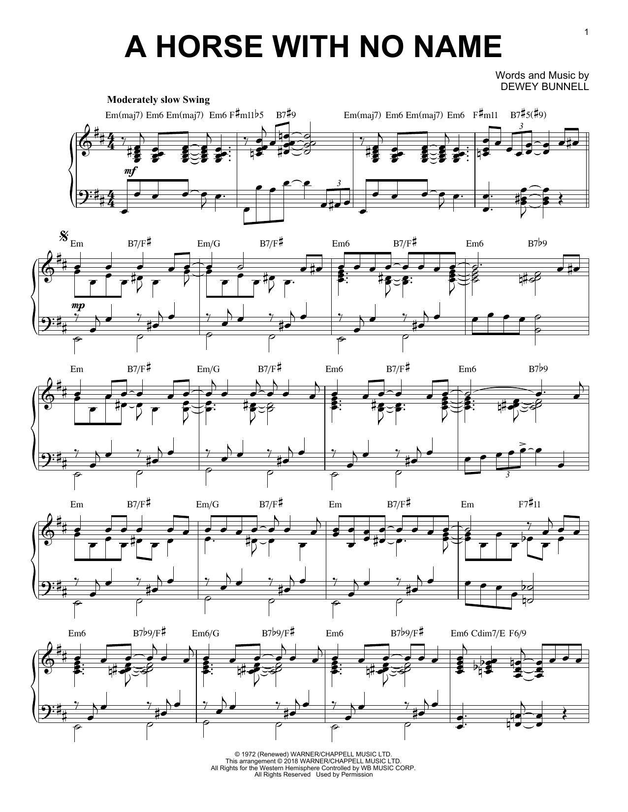 Download America A Horse With No Name [Jazz version] Sheet Music