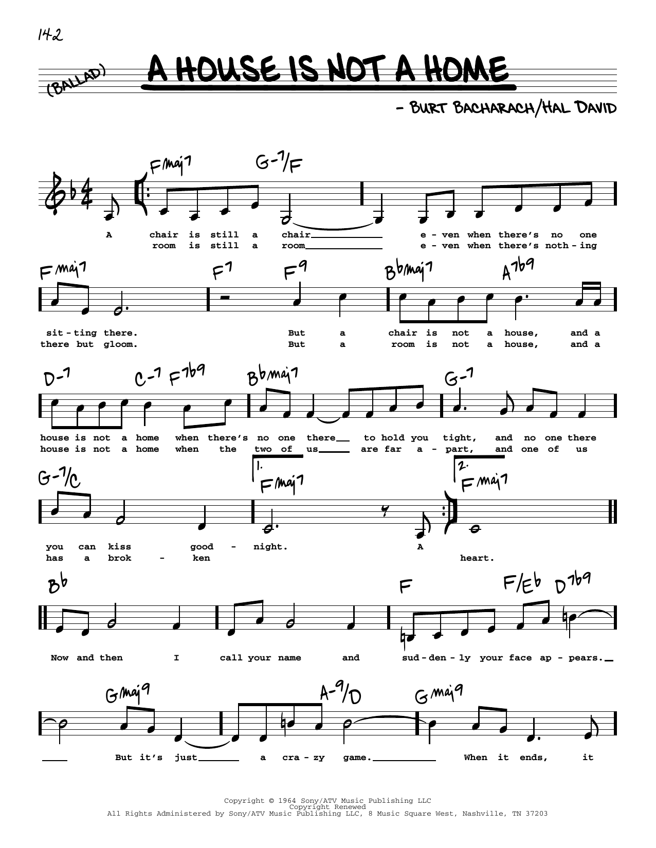 Bacharach & David A House Is Not A Home (Low Voice) sheet music notes printable PDF score