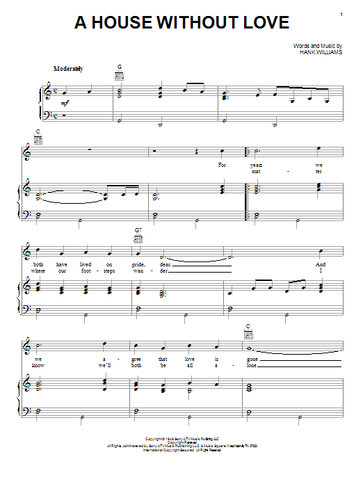 Download Hank Williams A House Without Love Sheet Music