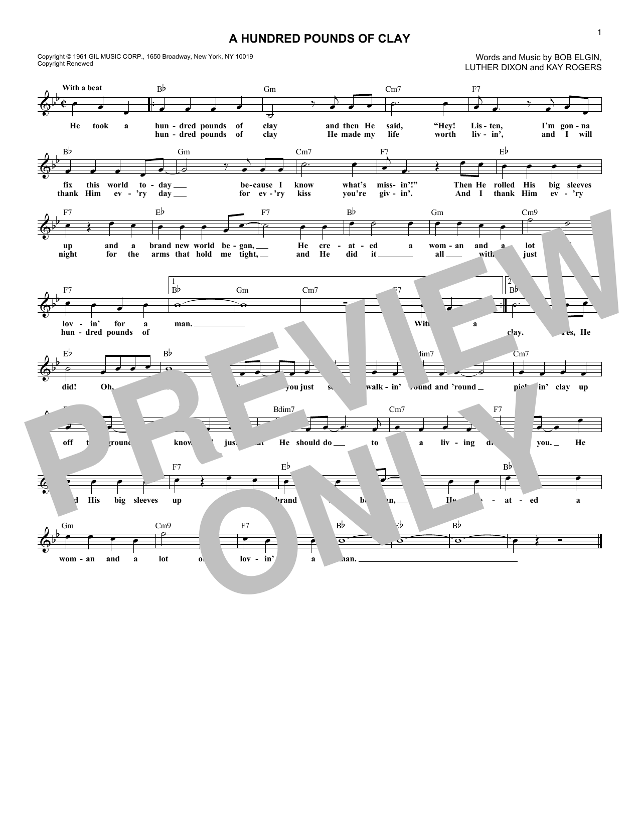 Download Gene McDaniels A Hundred Pounds Of Clay Sheet Music