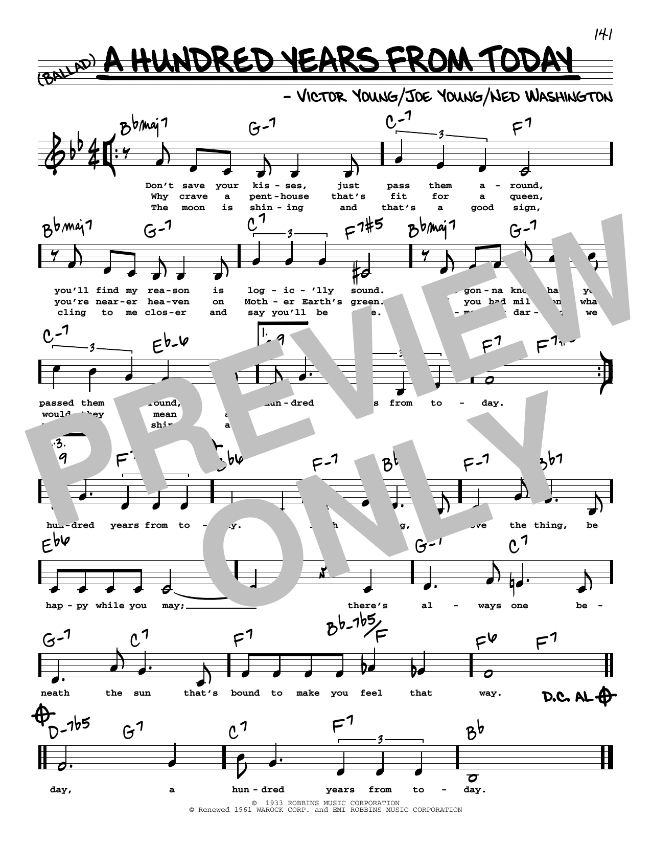 Frank Sinatra A Hundred Years From Today (Low Voice) sheet music notes printable PDF score